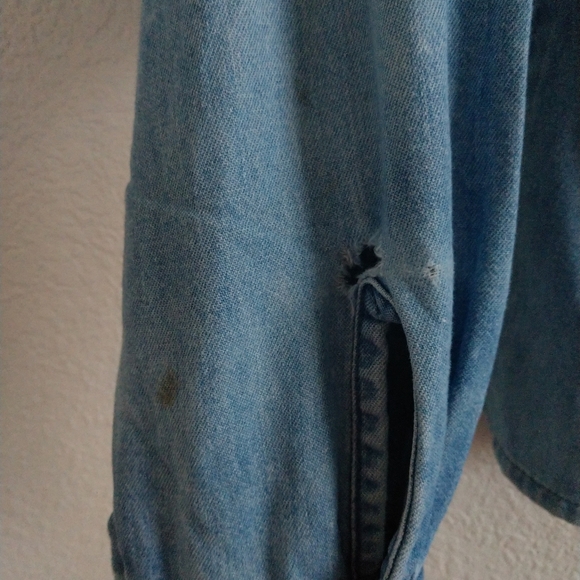 FLAWED Vintage Denim Shirt Embroidered Leaves by Casey & Max Large Chest 44" - Picture 4 of 6